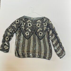 Sequin Top made by hand in India. Sparkles! Pure Silk 3/4 length sleeves.